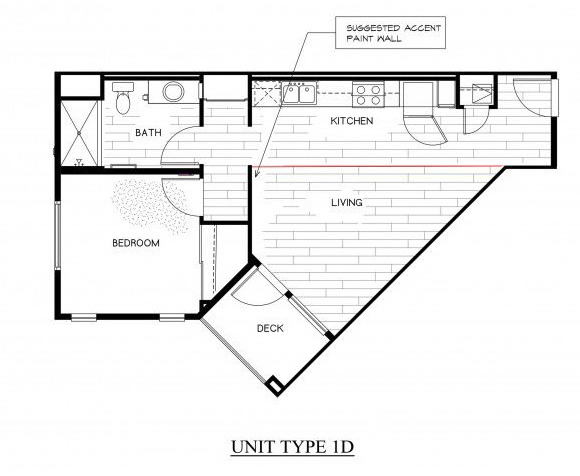 Floor plan for 1 bed, 1 bath, 648 sqft